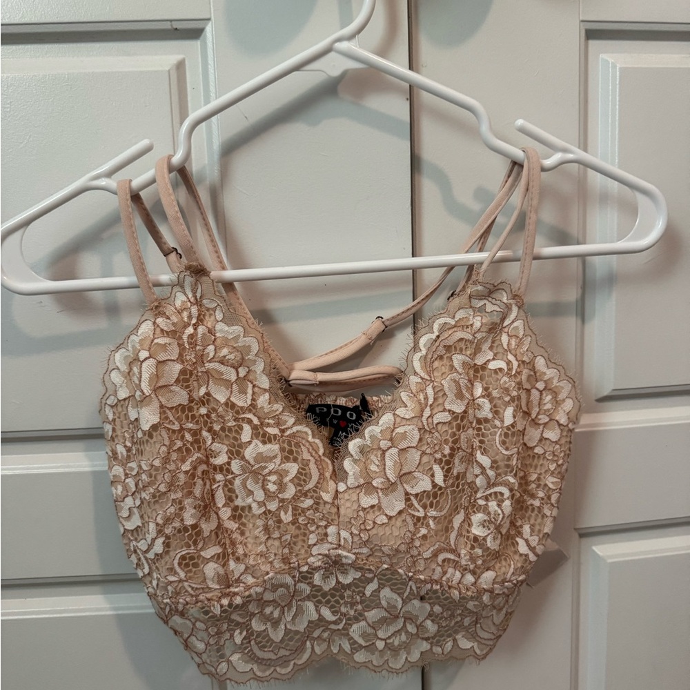Poof! Lace Floral Bralette in Cream